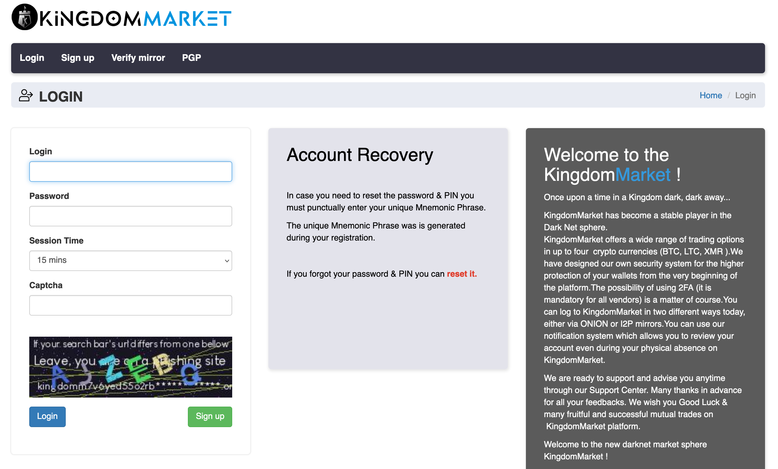 Kingdom Darknet Login Page